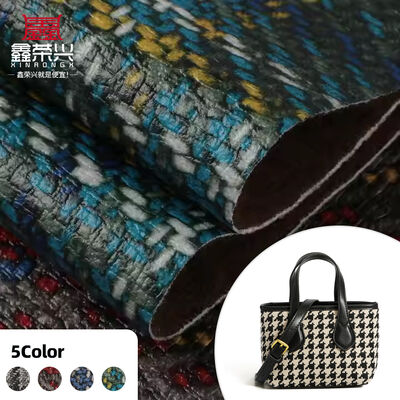 PVC Tech Cloth Printed Scottish Plaid Weave Grain Artificial Synthetic Leather Bag Sofa Car Seat Belt Shoe Faux Leather Fabric